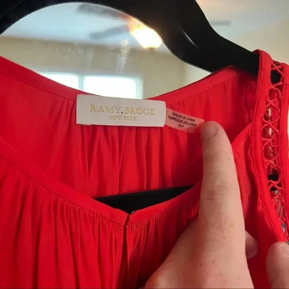 Ramy Brook Red Sleeveless Ladder-Trim Blouse - Picture 2 of 4